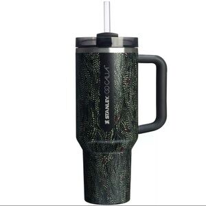 Stanley x CALIA Patterned Quencher Tumbler 40oz Black Green with Handle & Straw